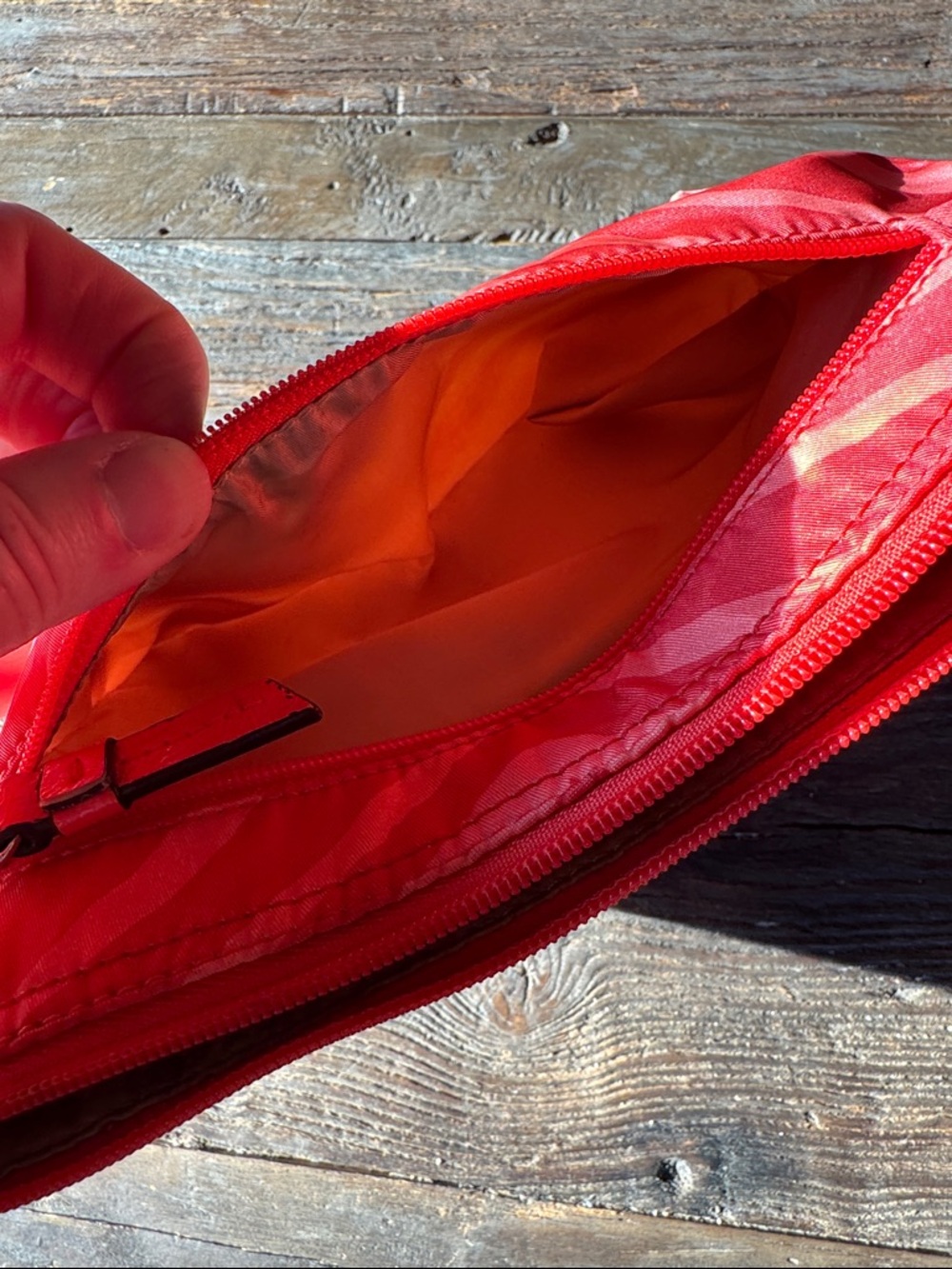 Coach hot orange zebra print nylon clutch, makeup bag, tote organizer - Picture 8 of 12